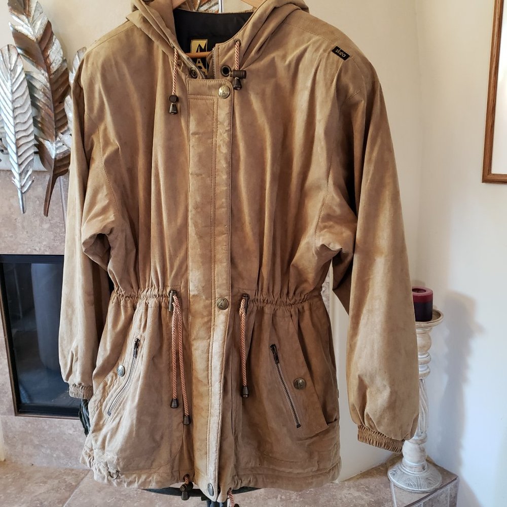 Skea Luxury Women's 8 Winter Parka Jacket Hooded Full Zip Brown Faux Suede